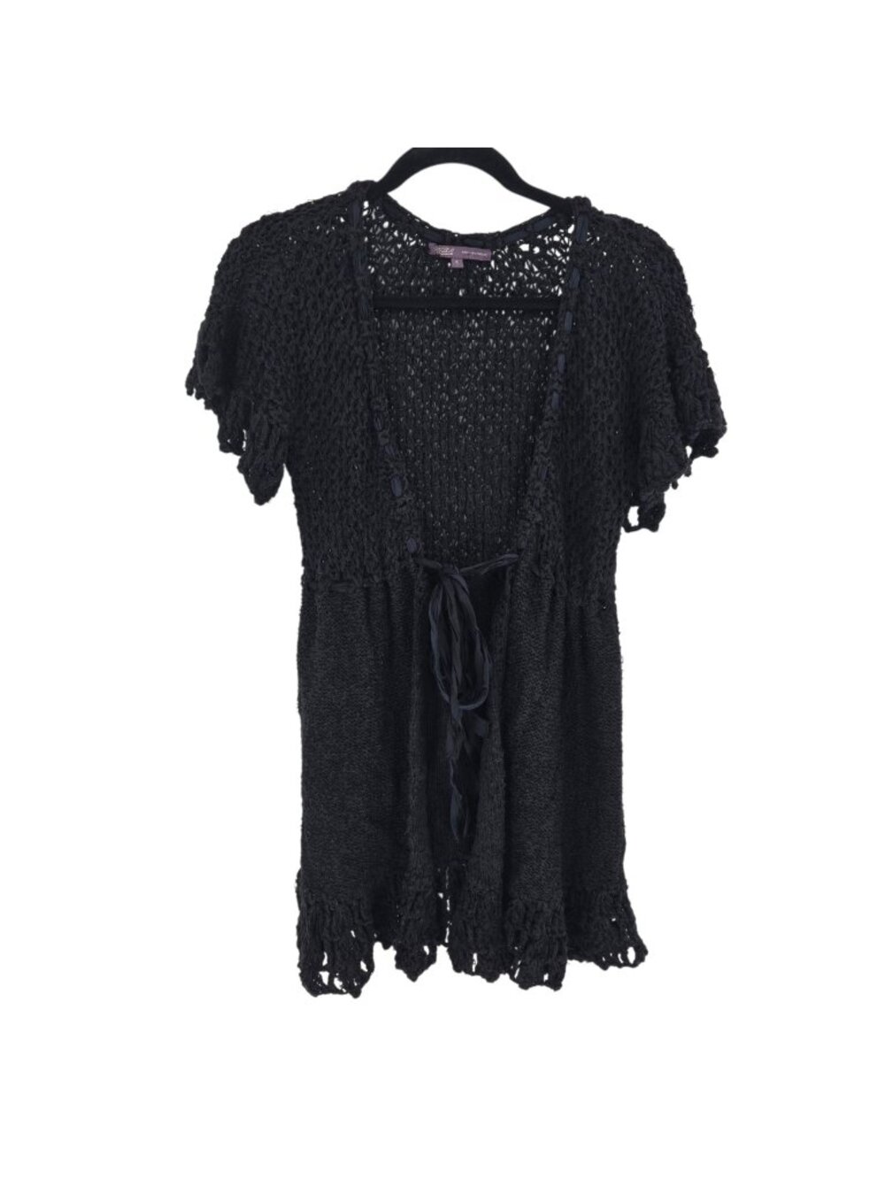 Y2K Hale Bob black Knit short sleeve cardigan sweater black tie front small